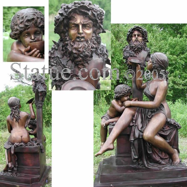 Bacchus Wall Fountain Cast in Bronze with Nymph Cherub Statues